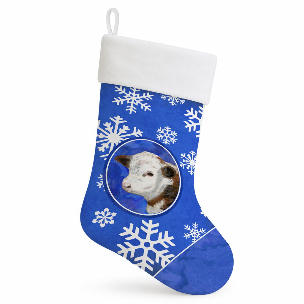 Baby Calf Winter Snowflakes Holiday Holiday Stocking Double-Sided Print, Polyester Suede,11x18, Made in USA