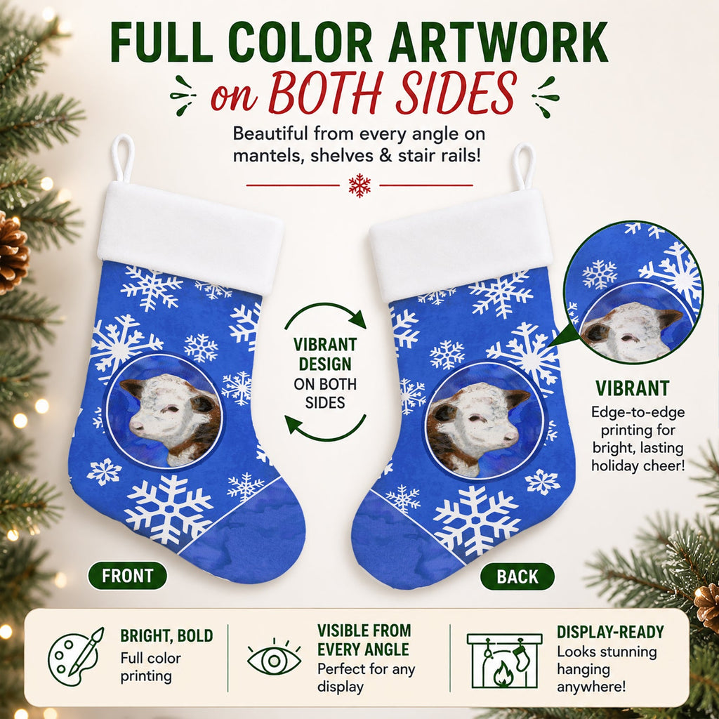 Baby Calf Winter Snowflakes Holiday Holiday Stocking Double-Sided Print, Polyester Suede,11x18, Made in USA