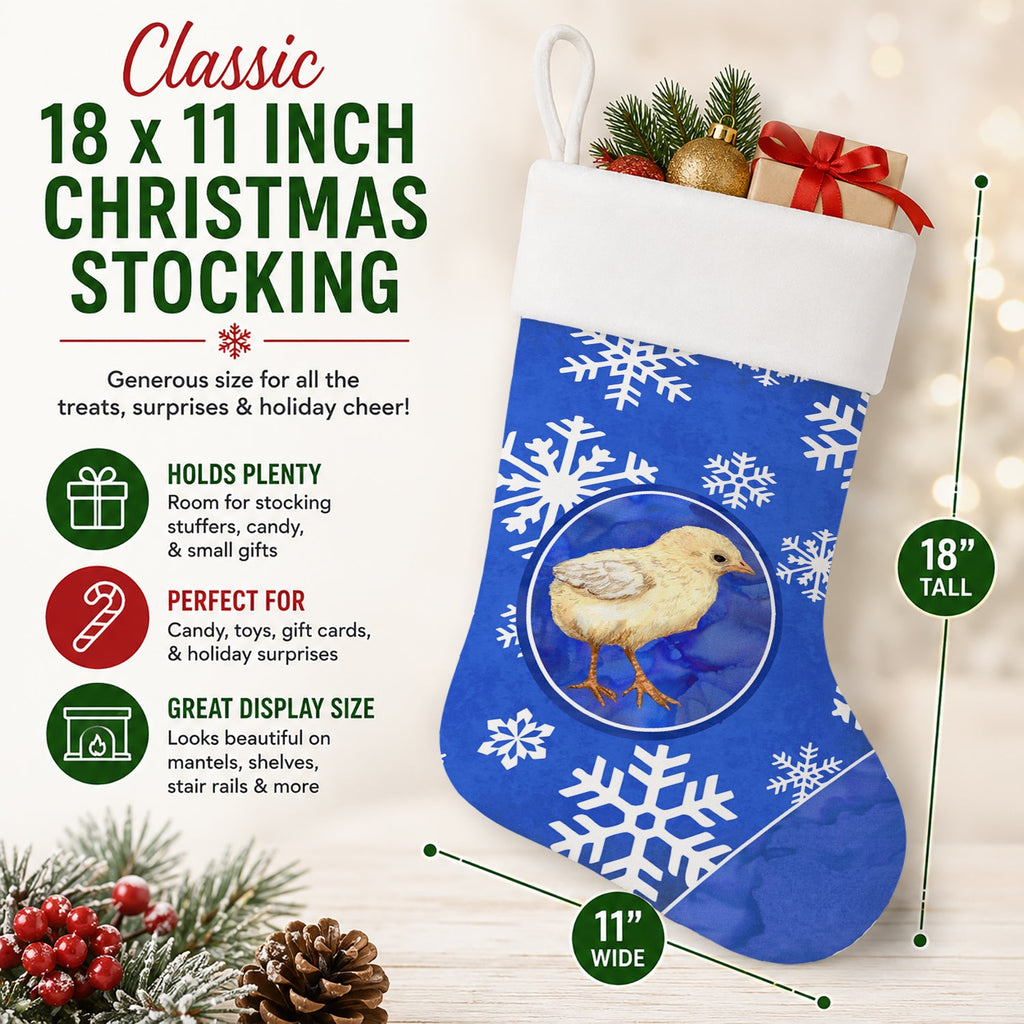 Baby Chick Winter Snowflakes Holiday Holiday Stocking Double-Sided Print, Polyester Suede,11x18, Made in USA