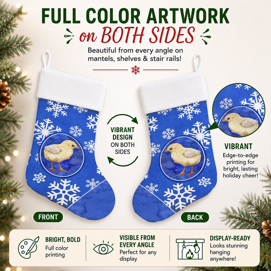 Baby Chick Winter Snowflakes Holiday Holiday Stocking Double-Sided Print, Polyester Suede,11x18, Made in USA