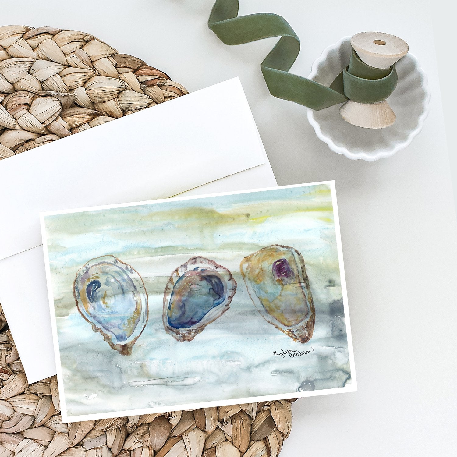 Oysters Watercolor Greeting Cards Pack of 8 Blank Cards with Envelopes Whimsical A7 Size 5x7
