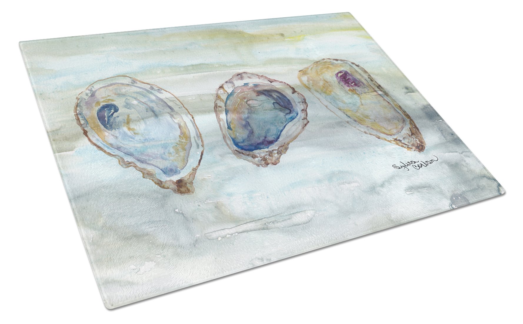 Oysters Watercolor Cutting Board Tempered Glass Kitchen Cutting Surface, Heat Resistant Chopping, Non-Slip Feet, Food Prep & Serving