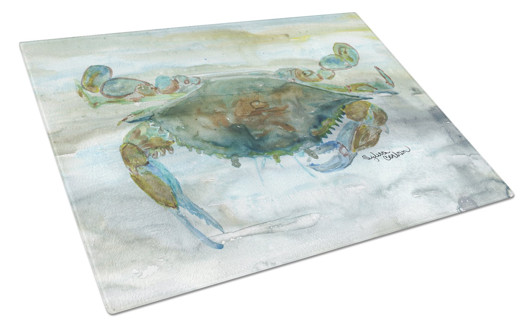 Crab a leg up Watercolor Cutting Board Tempered Glass Kitchen Cutting Surface, Heat Resistant Chopping, Non-Slip Feet, Food Prep & Serving