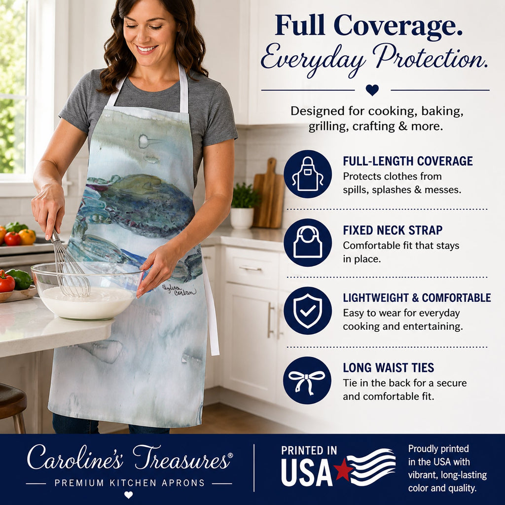 Blue Crab Watercolor Apron Cooking Kitchen Server Baking Crafts Gardening for Adult Women Men, Unisex, Large, Multicolor