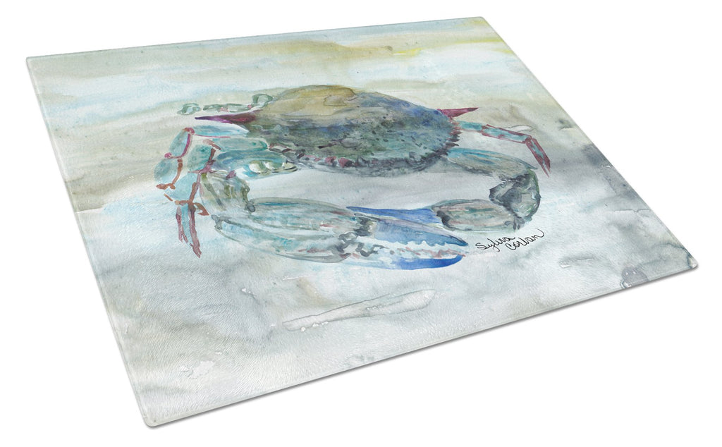Blue Crab Watercolor Cutting Board Tempered Glass Kitchen Cutting Surface, Heat Resistant Chopping, Non-Slip Feet, Food Prep & Serving