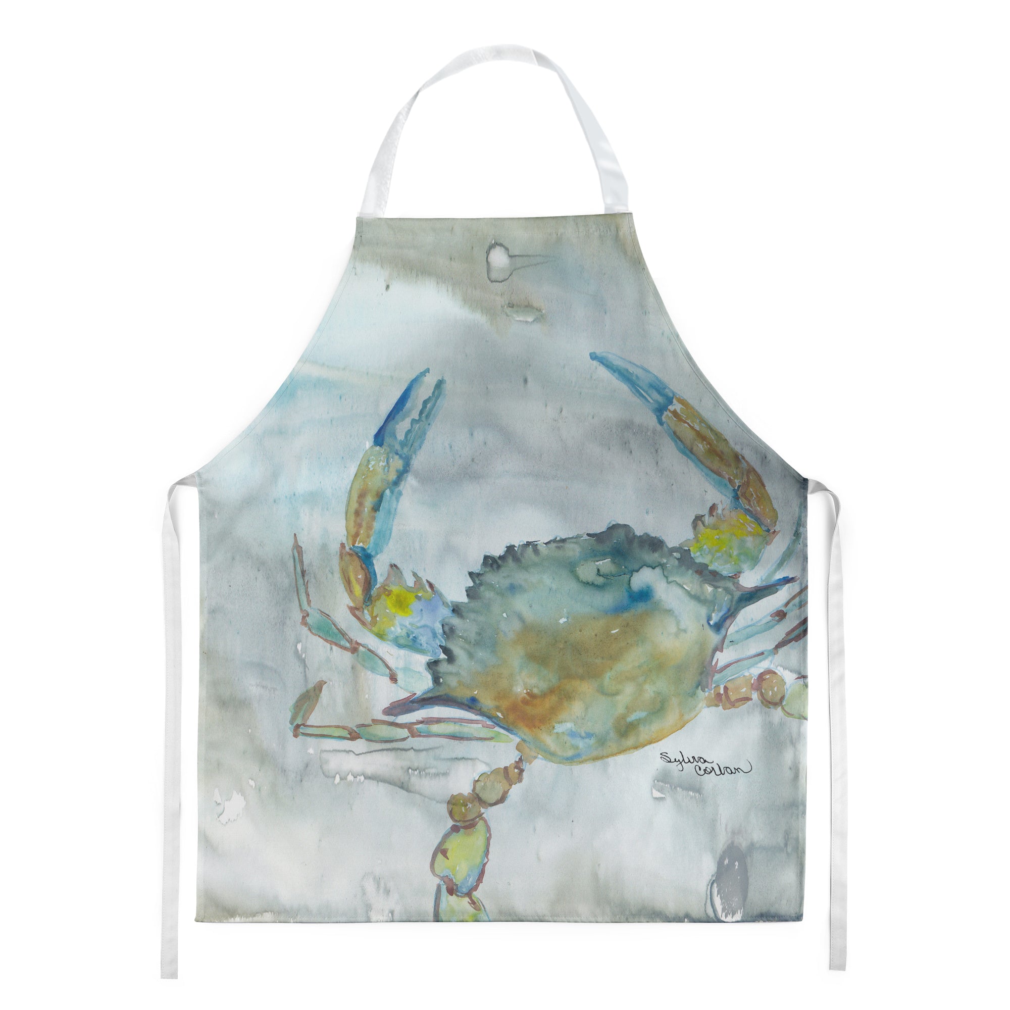 Blue Crab #2 Watercolor Apron Cooking Kitchen Server Baking Crafts Gardening for Adult Women Men, Unisex, Large, Multicolor