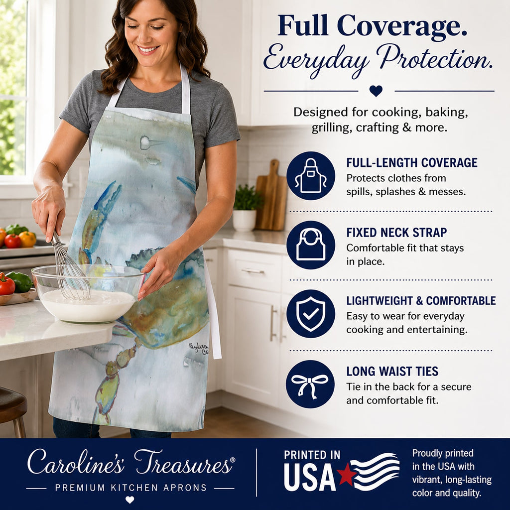 Blue Crab #2 Watercolor Apron Cooking Kitchen Server Baking Crafts Gardening for Adult Women Men, Unisex, Large, Multicolor