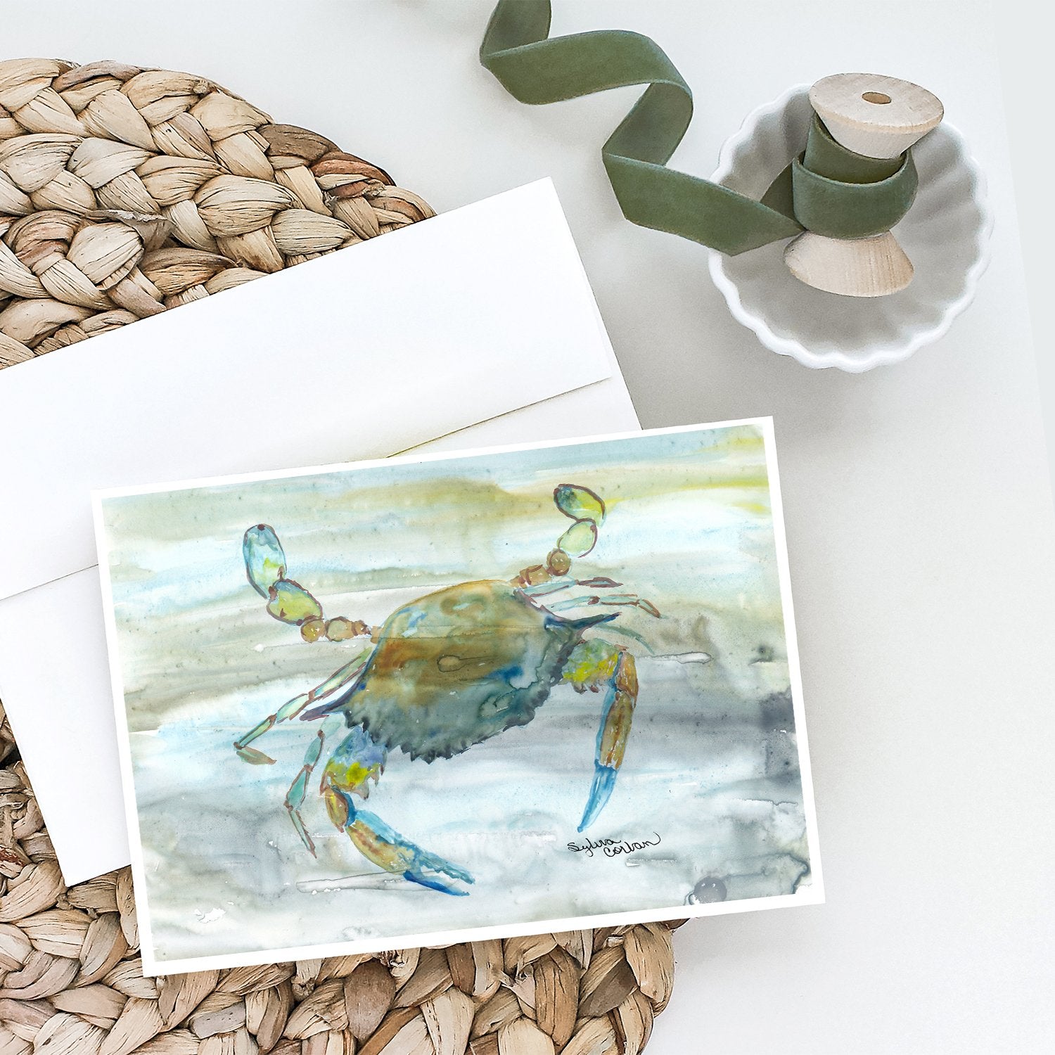 Blue Crab #2 Watercolor Greeting Cards Pack of 8 Blank Cards with Envelopes Whimsical A7 Size 5x7