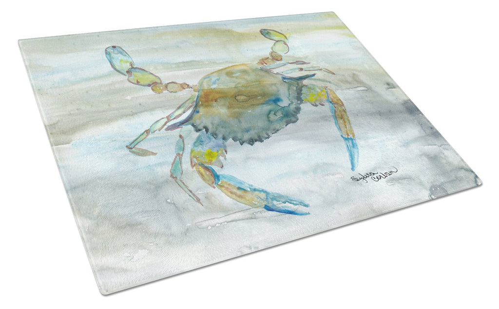 Blue Crab #2 Watercolor Cutting Board Tempered Glass Kitchen Cutting Surface, Heat Resistant Chopping, Non-Slip Feet, Food Prep & Serving