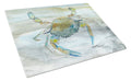 Blue Crab #2 Watercolor Cutting Board Tempered Glass Kitchen Cutting Surface, Heat Resistant Chopping, Non-Slip Feet, Food Prep & Serving
