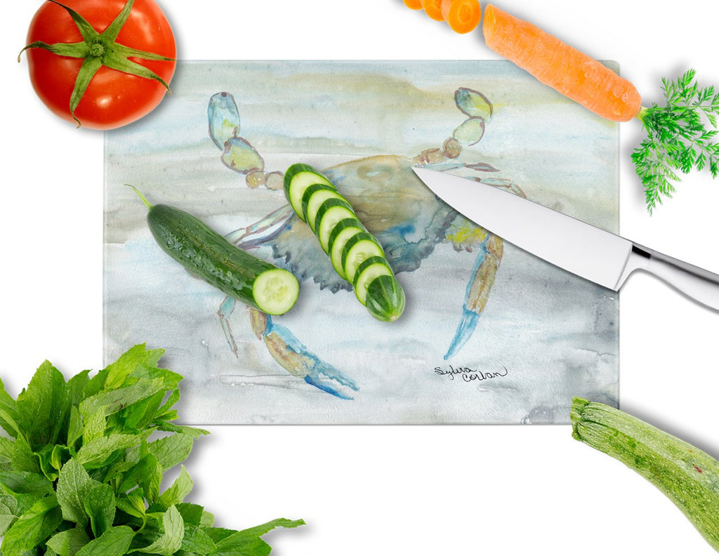 Blue Crab #2 Watercolor Cutting Board Tempered Glass Kitchen Cutting Surface, Heat Resistant Chopping, Non-Slip Feet, Food Prep & Serving