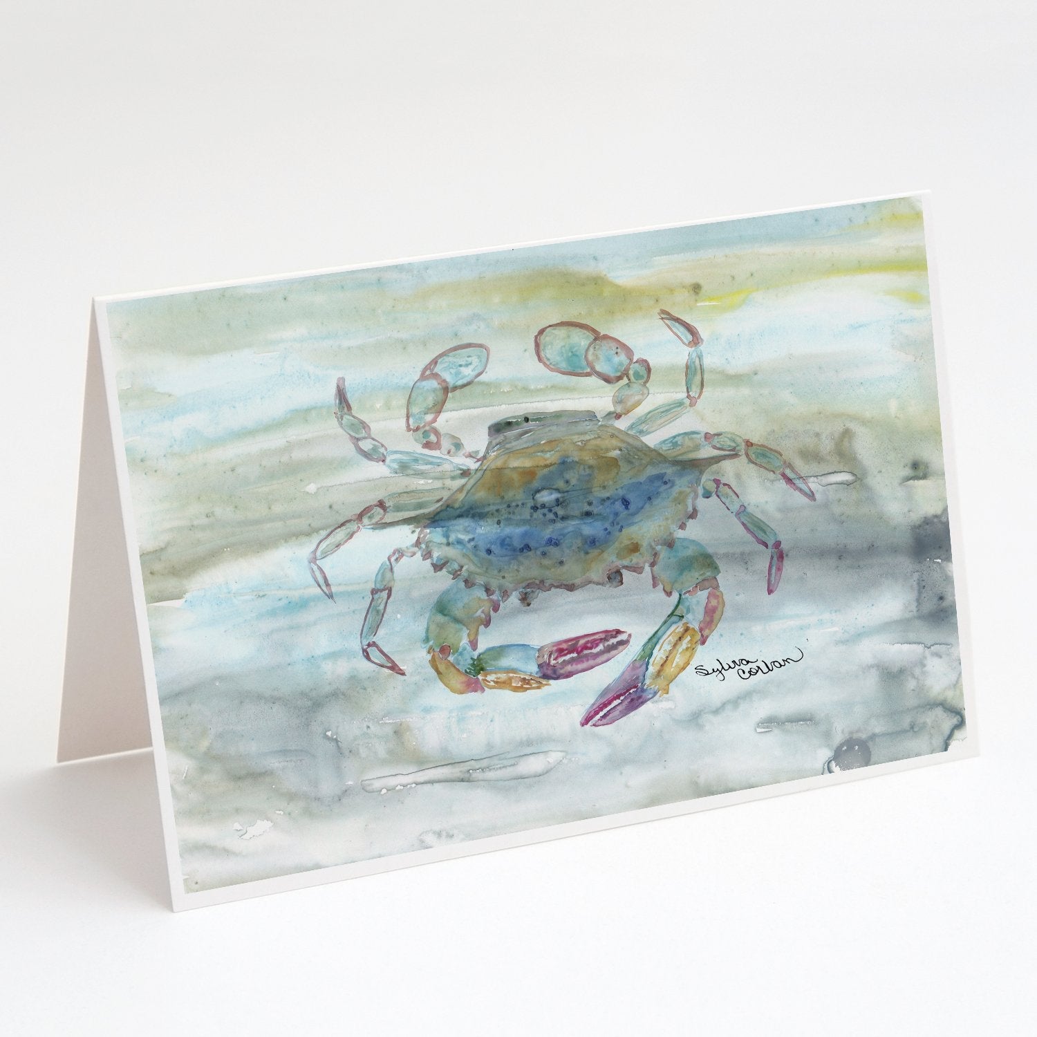 Female Blue Crab Watercolor Greeting Cards Pack of 8 Blank Cards with Envelopes Whimsical A7 Size 5x7