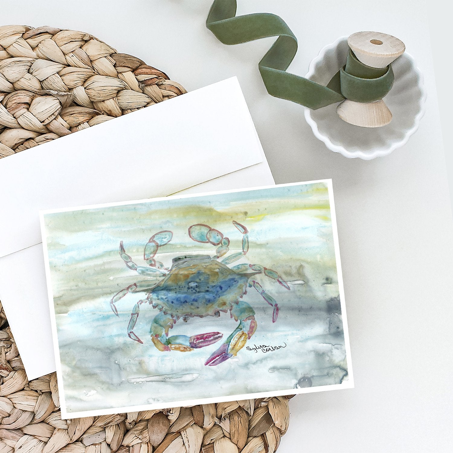 Female Blue Crab Watercolor Greeting Cards Pack of 8 Blank Cards with Envelopes Whimsical A7 Size 5x7