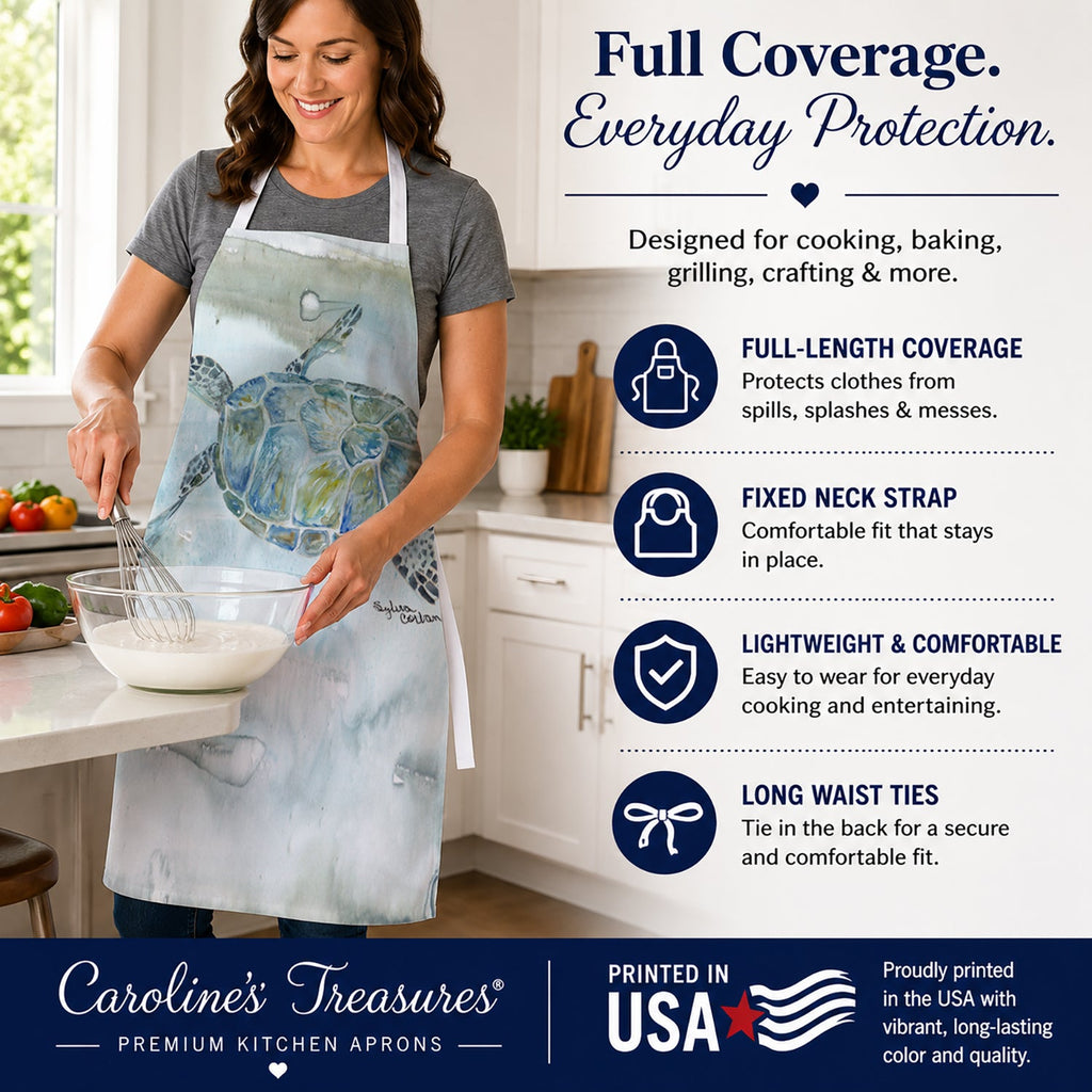 Sea Turtle Watercolor Apron Cooking Kitchen Server Baking Crafts Gardening for Adult Women Men, Unisex, Large, Multicolor