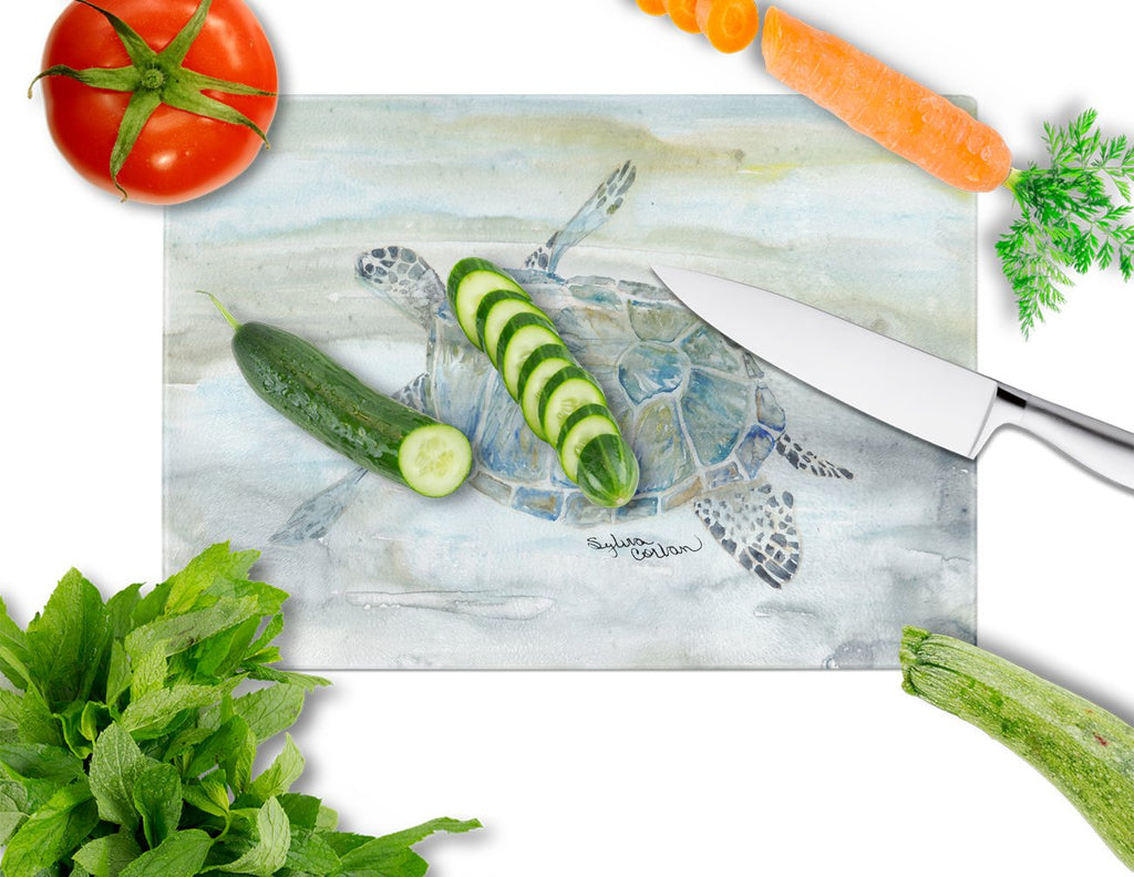 Sea Turtle Watercolor Cutting Board Tempered Glass Kitchen Cutting Surface, Heat Resistant Chopping, Non-Slip Feet, Food Prep & Serving