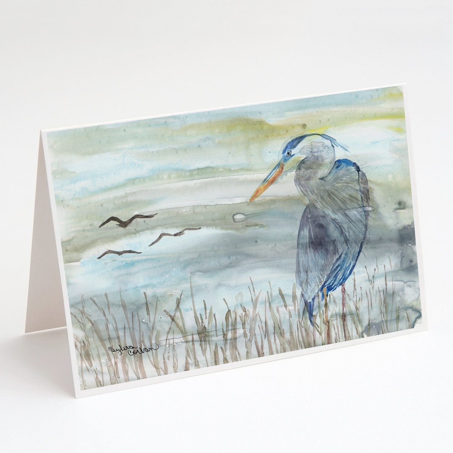 Blue Heron Watercolor Greeting Cards Pack of 8 Blank Cards with Envelopes Whimsical A7 Size 5x7