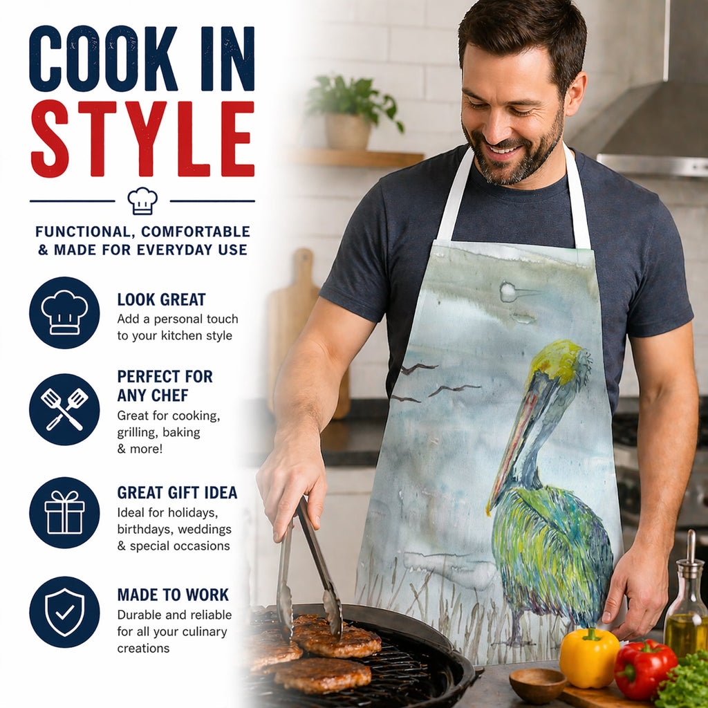 Pelican Watercolor Apron Cooking Kitchen Server Baking Crafts Gardening for Adult Women Men, Unisex, Large, Multicolor