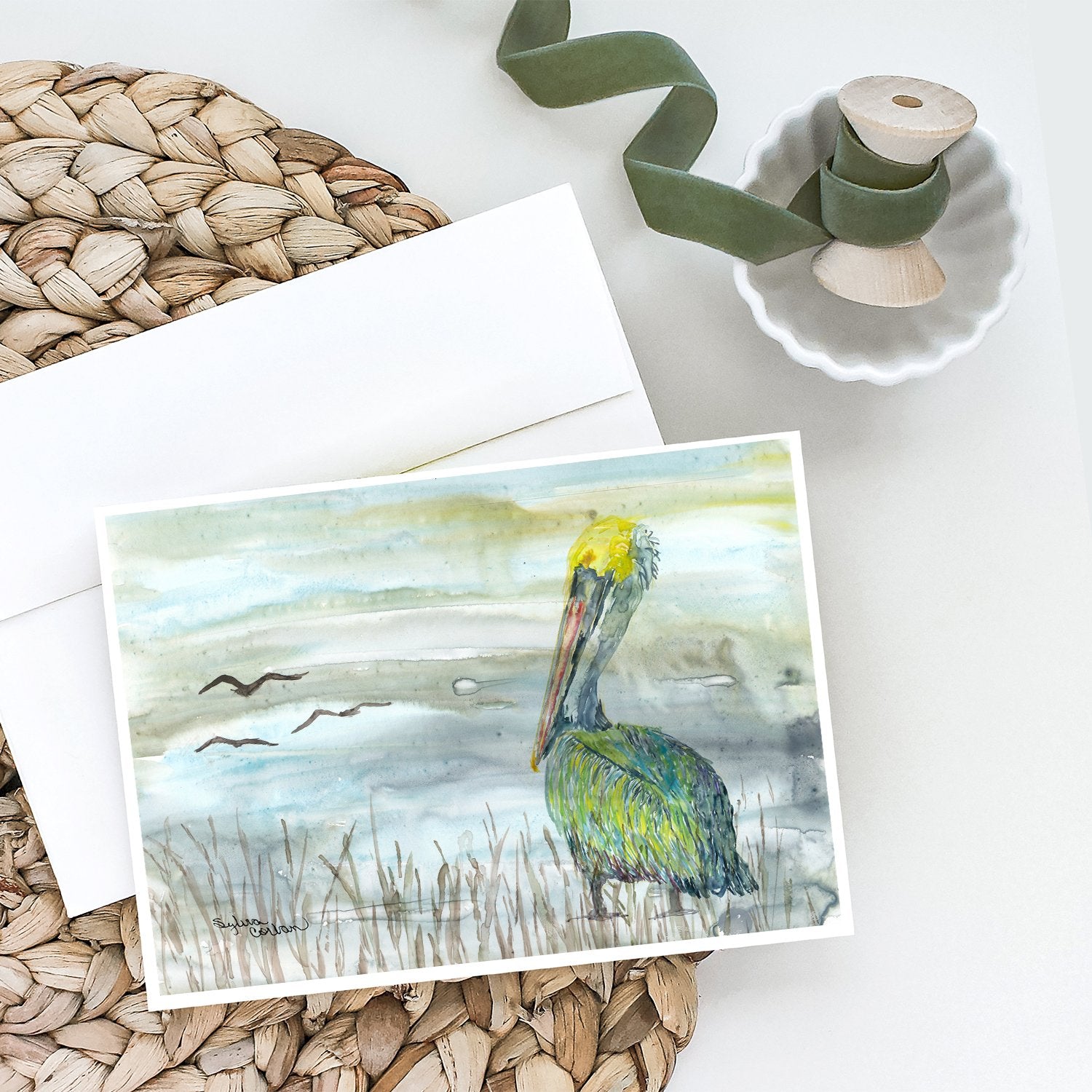 Pelican Watercolor Greeting Cards Pack of 8 Blank Cards with Envelopes Whimsical A7 Size 5x7