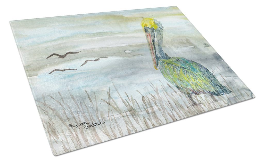 Pelican Watercolor Cutting Board Tempered Glass Kitchen Cutting Surface, Heat Resistant Chopping, Non-Slip Feet, Food Prep & Serving