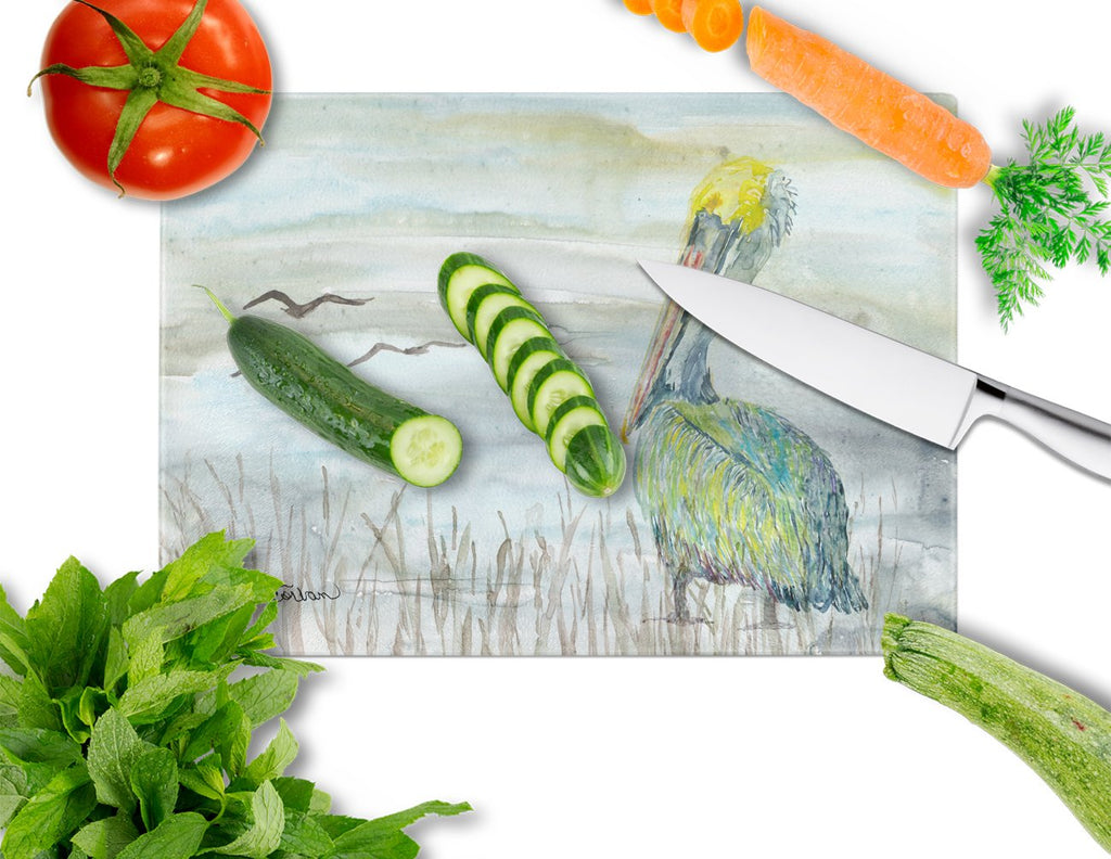 Pelican Watercolor Cutting Board Tempered Glass Kitchen Cutting Surface, Heat Resistant Chopping, Non-Slip Feet, Food Prep & Serving