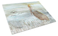 Brown Pelican Watercolor Cutting Board Tempered Glass Kitchen Cutting Surface, Heat Resistant Chopping, Non-Slip Feet, Food Prep & Serving