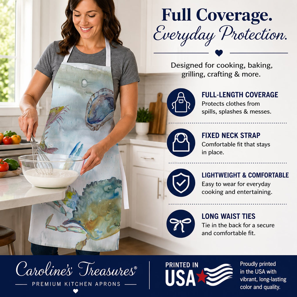 Crab, Shrimp and Oyster Watercolor Apron Cooking Kitchen Server Baking Crafts Gardening for Adult Women Men, Unisex, Large, Multicolor