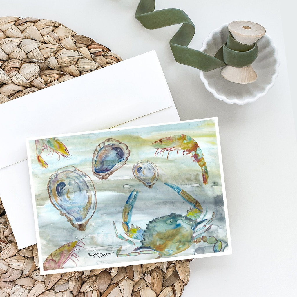 Crab, Shrimp and Oyster Watercolor Greeting Cards Pack of 8 Blank Cards with Envelopes Whimsical A7 Size 5x7