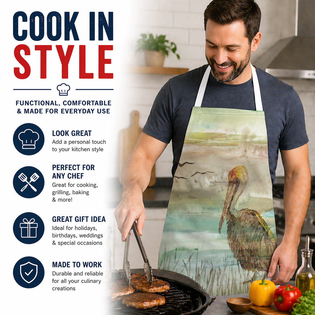 Brown Pelican Sunset Apron Cooking Kitchen Server Baking Crafts Gardening for Adult Women Men, Unisex, Large, Multicolor