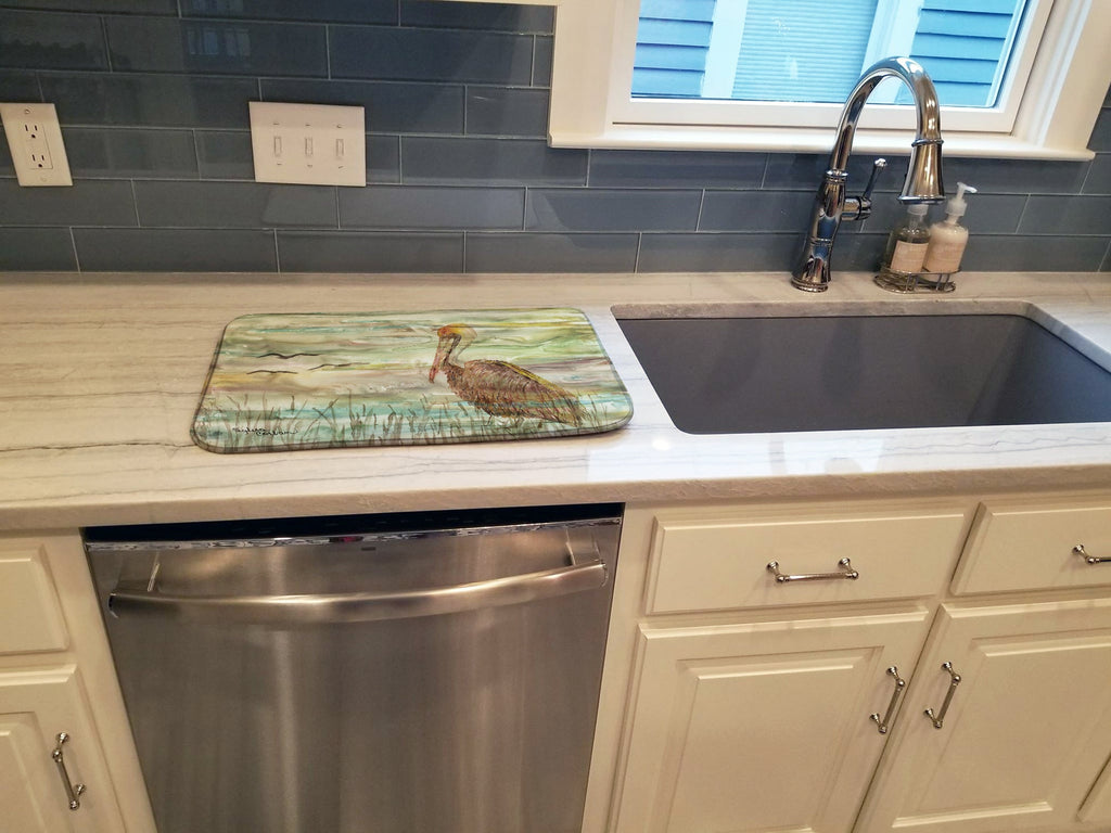 Brown Pelican Sunset Dish Drying Mat Absorbent Dish Drying Mat Pad for Kitchen Counter Dish Drainer Mat for Countertop, 14 x 21", Multicolor
