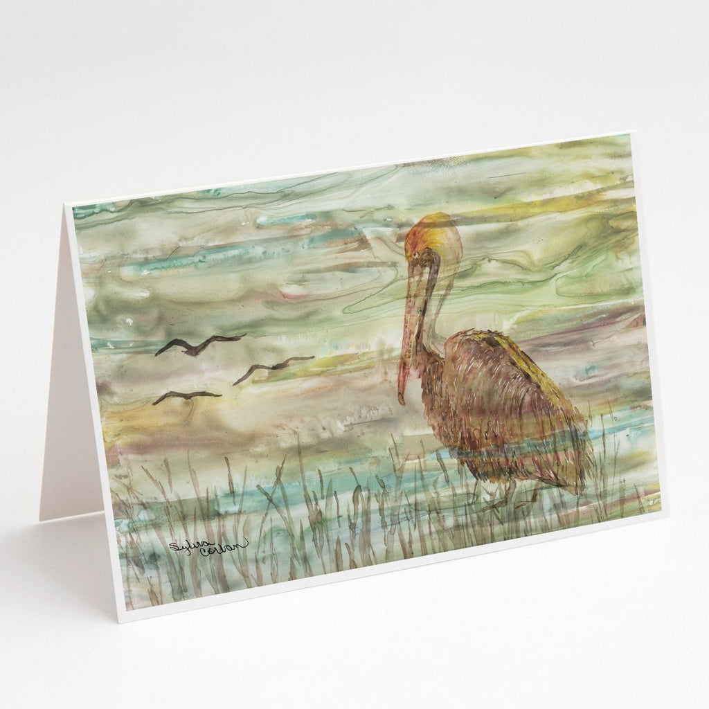 Brown Pelican Sunset Greeting Cards Pack of 8 Blank Cards with Envelopes Whimsical A7 Size 5x7