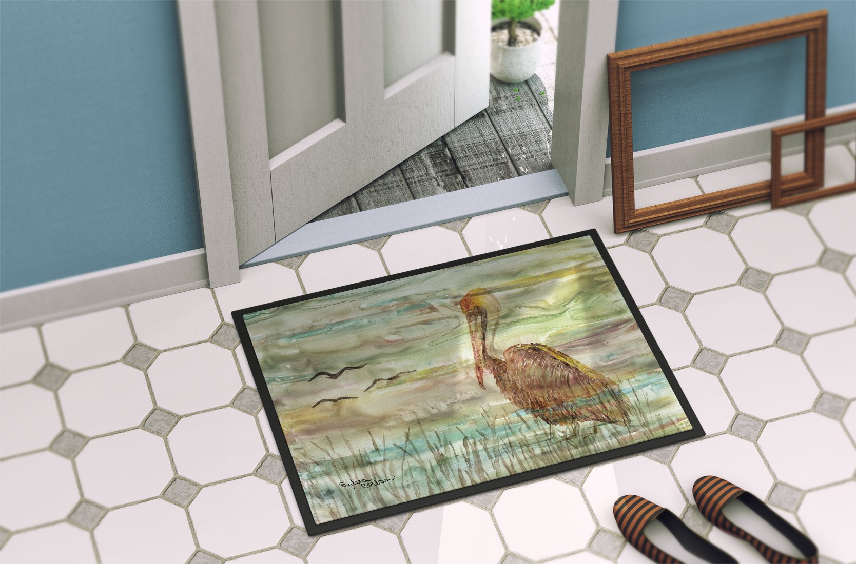 Brown Pelican Sunset Doormat Indoor Outdoor 24H X 36W Front Door Mat Rugs for Entryway, Non Slip Washable Low Pile,