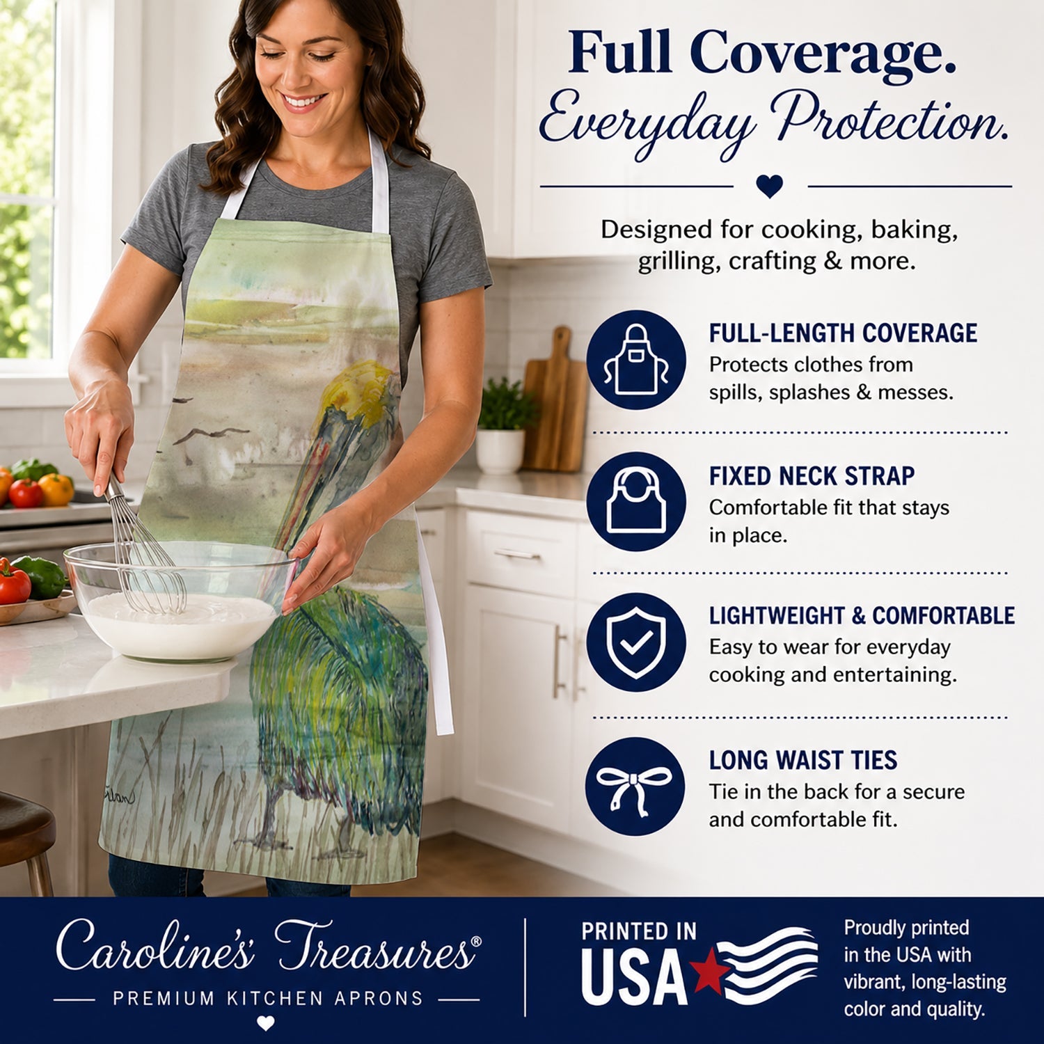 Pelican Sunset Apron Cooking Kitchen Server Baking Crafts Gardening for Adult Women Men, Unisex, Large, Multicolor