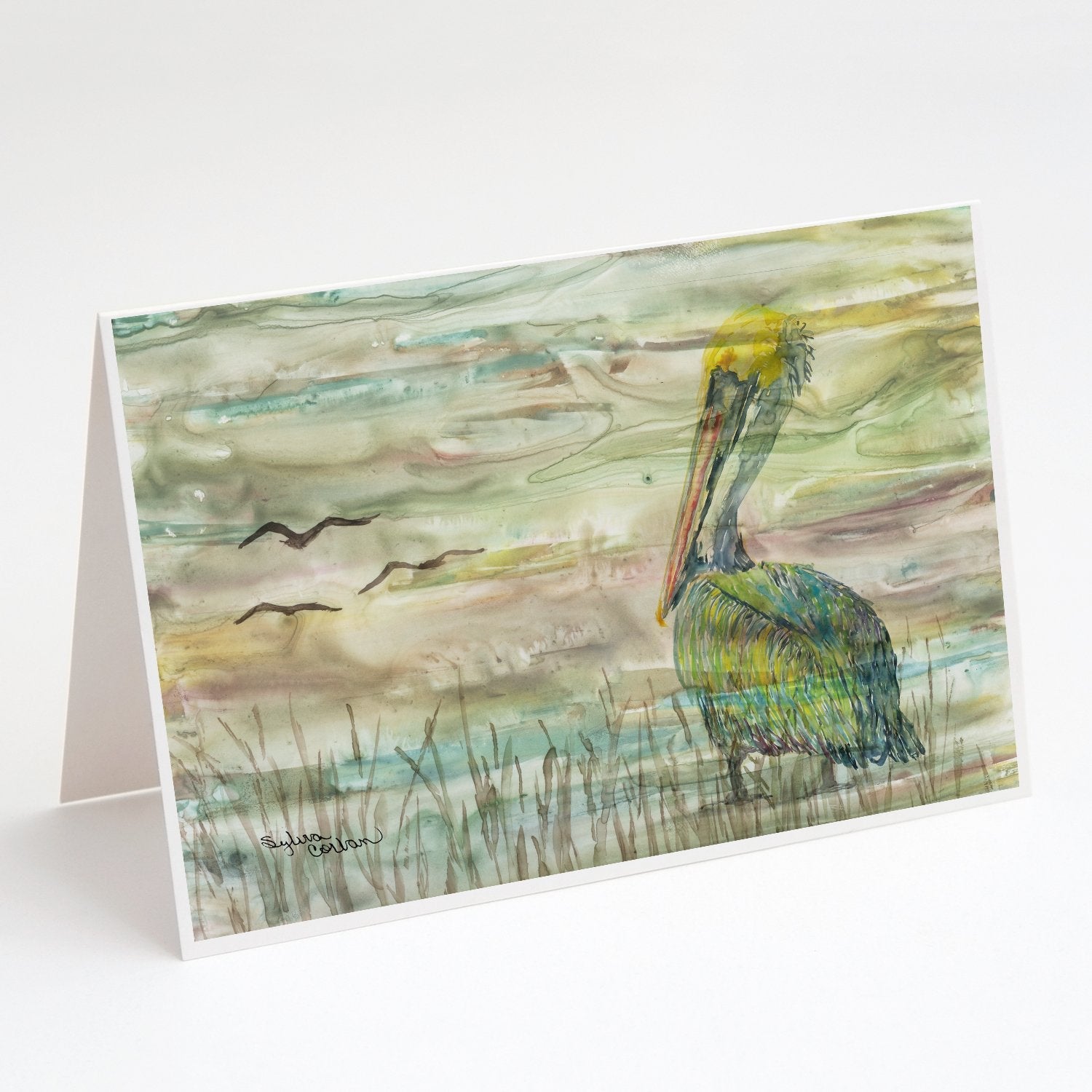 Pelican Sunset Greeting Cards Pack of 8 Blank Cards with Envelopes Whimsical A7 Size 5x7