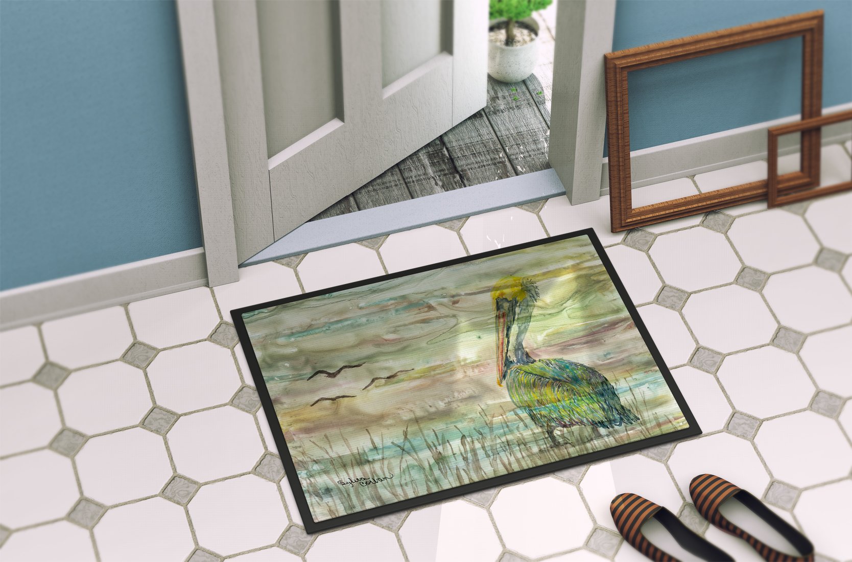 Pelican Sunset Doormat Indoor Outdoor 24H X 36W Front Door Mat Rugs for Entryway, Non Slip Washable Low Pile,