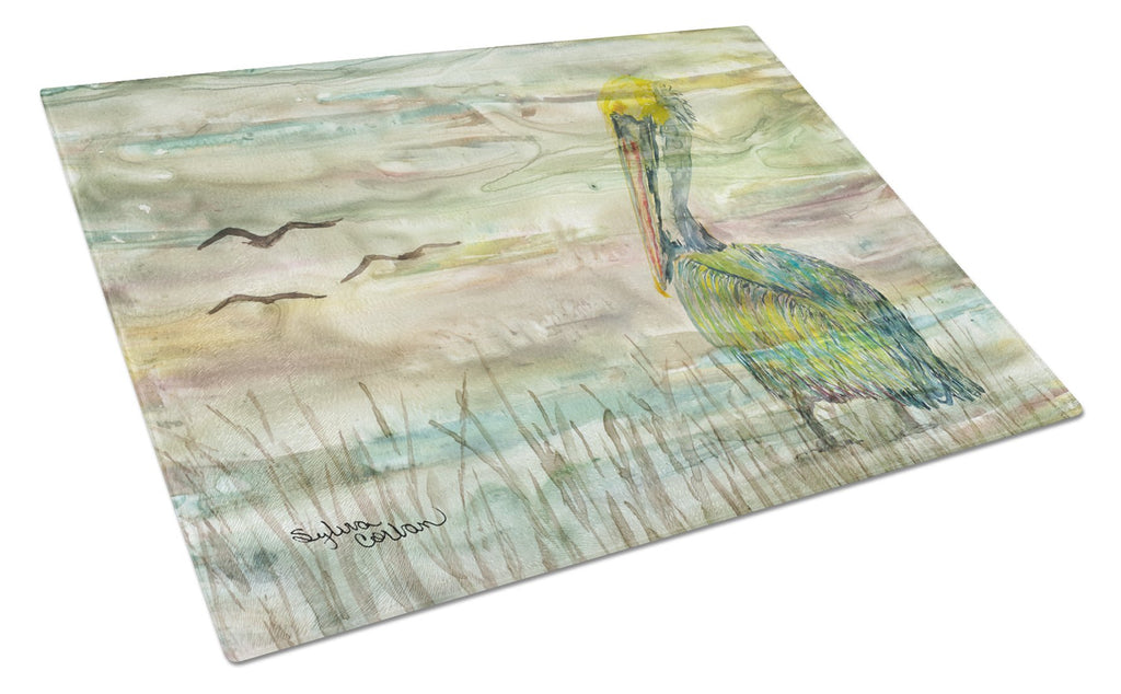 Pelican Sunset Cutting Board Tempered Glass Kitchen Cutting Surface, Heat Resistant Chopping, Non-Slip Feet, Food Prep & Serving