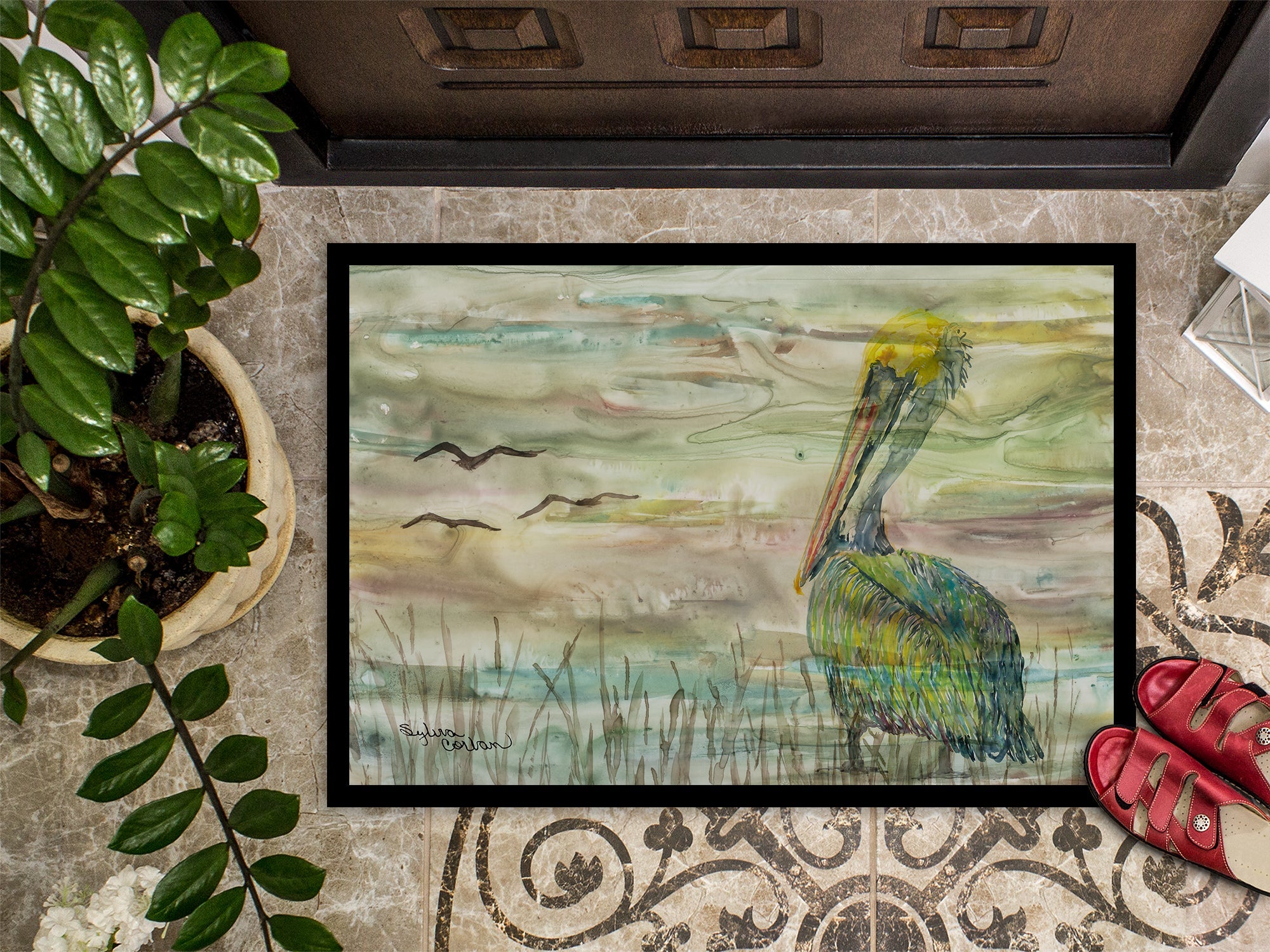Pelican Sunset Doormat Indoor Outdoor 18H X 27W Front Door Mat Rugs for Entryway, Non Slip Washable