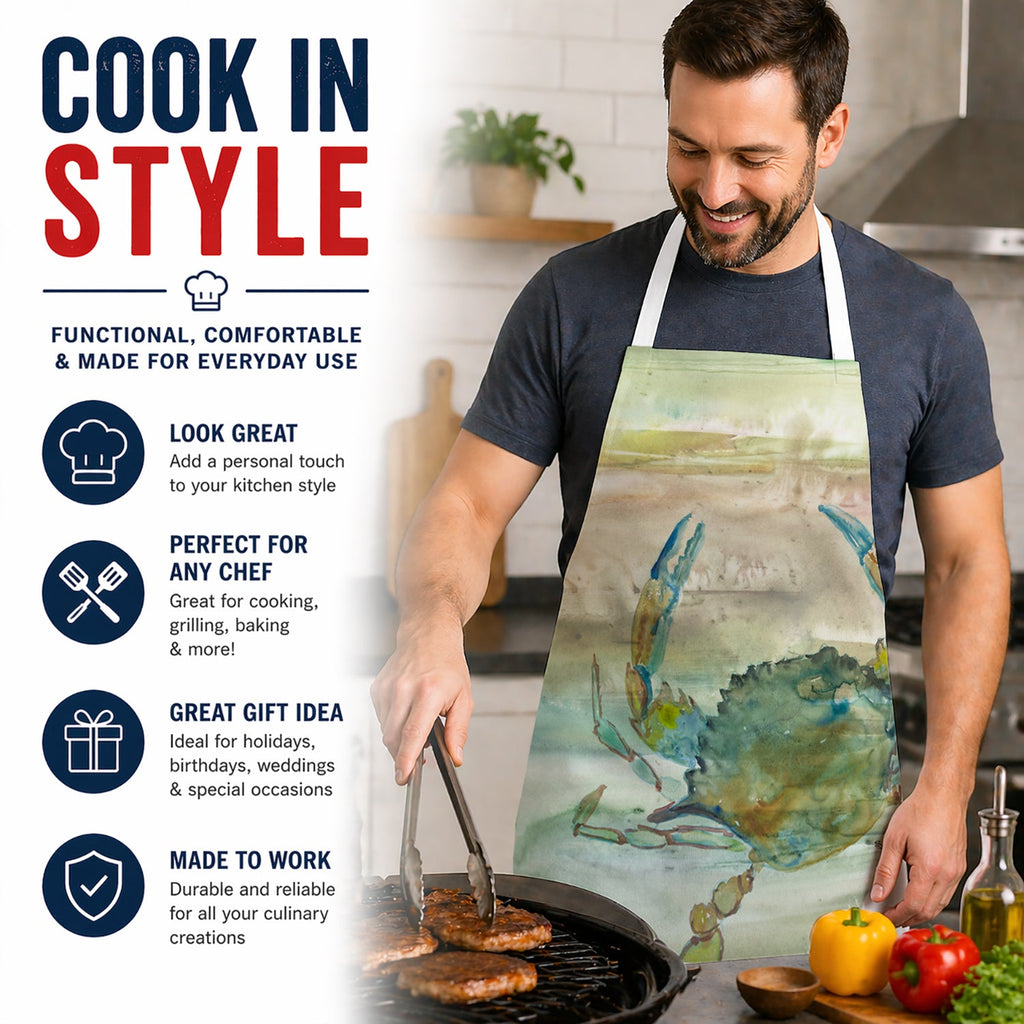 Blue Crab Sunset Apron Cooking Kitchen Server Baking Crafts Gardening for Adult Women Men, Unisex, Large, Multicolor