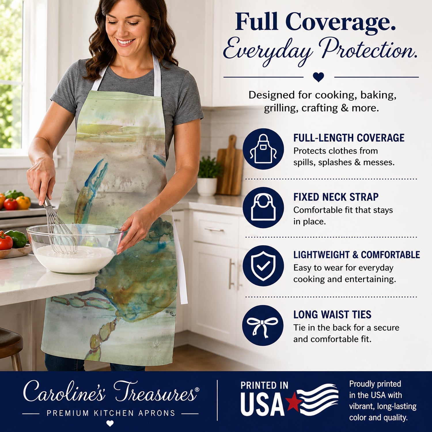 Blue Crab Sunset Apron Cooking Kitchen Server Baking Crafts Gardening for Adult Women Men, Unisex, Large, Multicolor