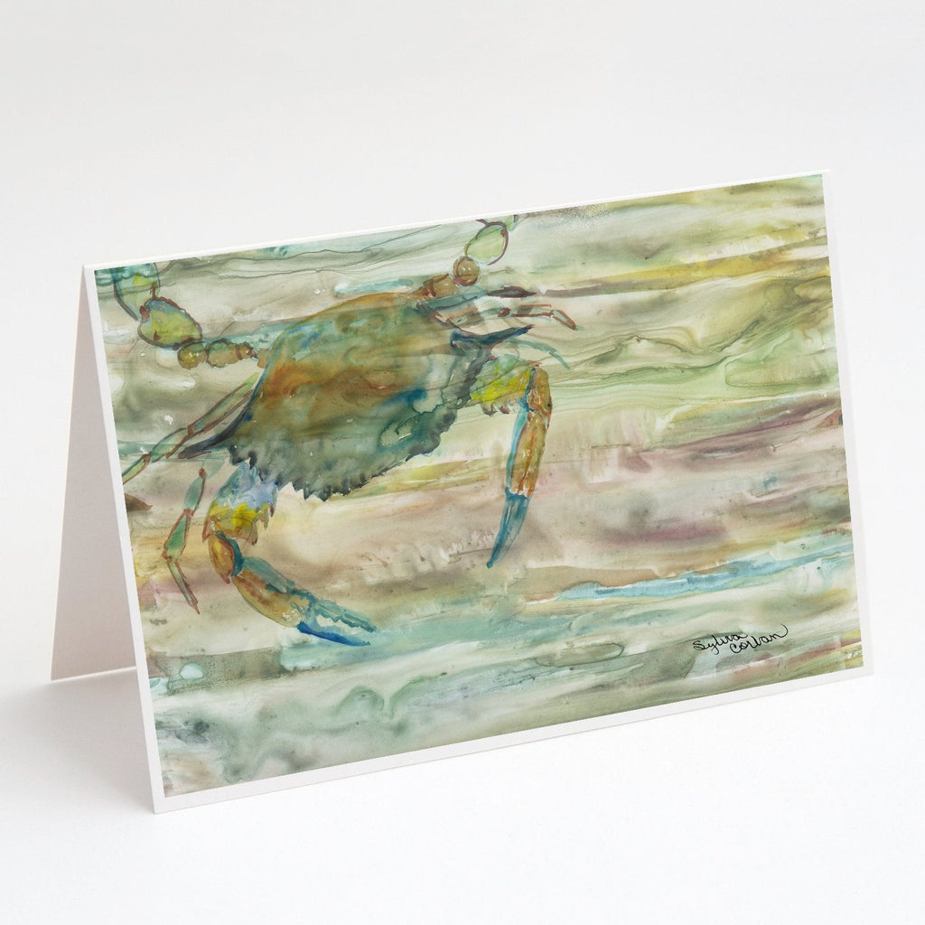 Blue Crab Sunset Greeting Cards Pack of 8 Blank Cards with Envelopes Whimsical A7 Size 5x7