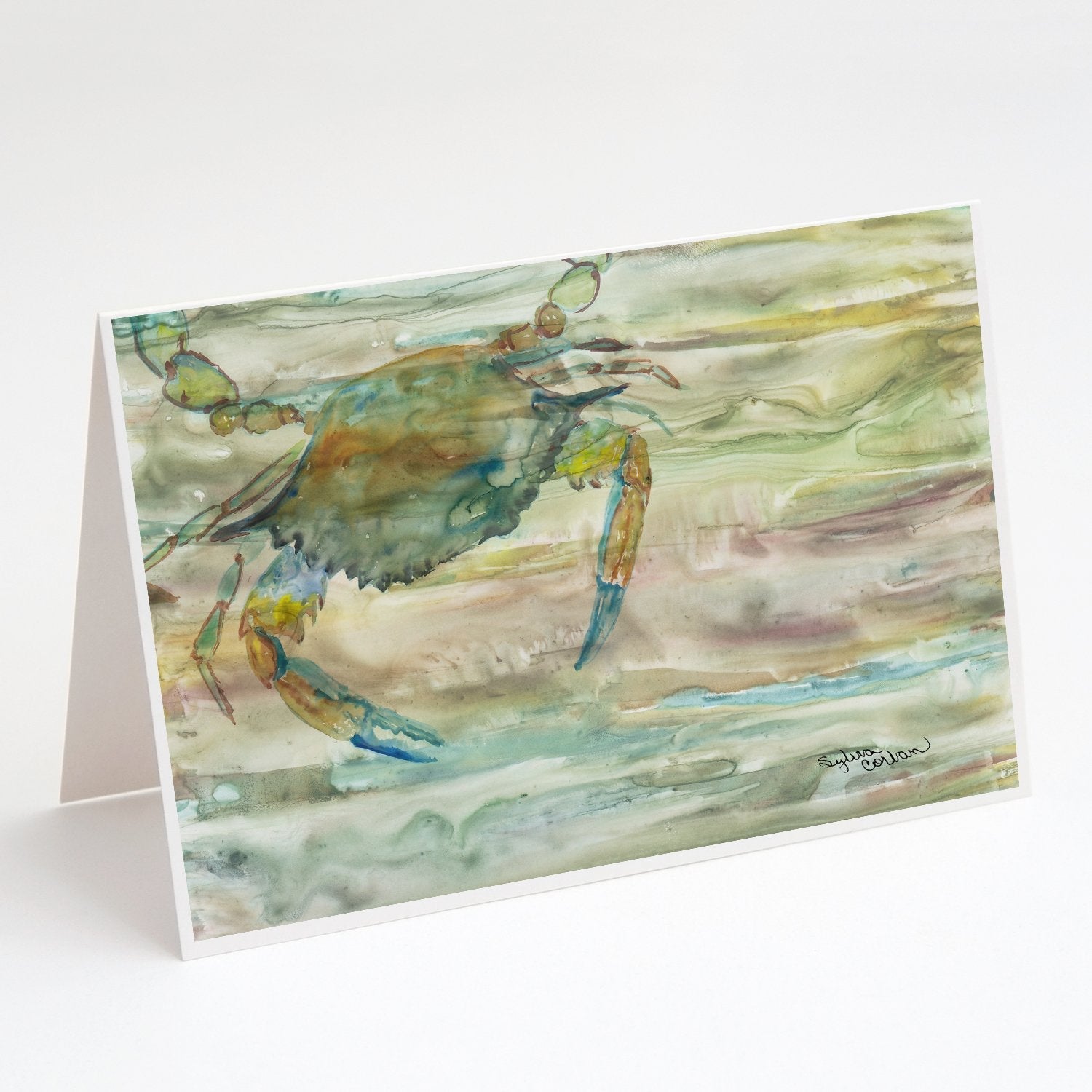Blue Crab Sunset Greeting Cards Pack of 8 Blank Cards with Envelopes Whimsical A7 Size 5x7