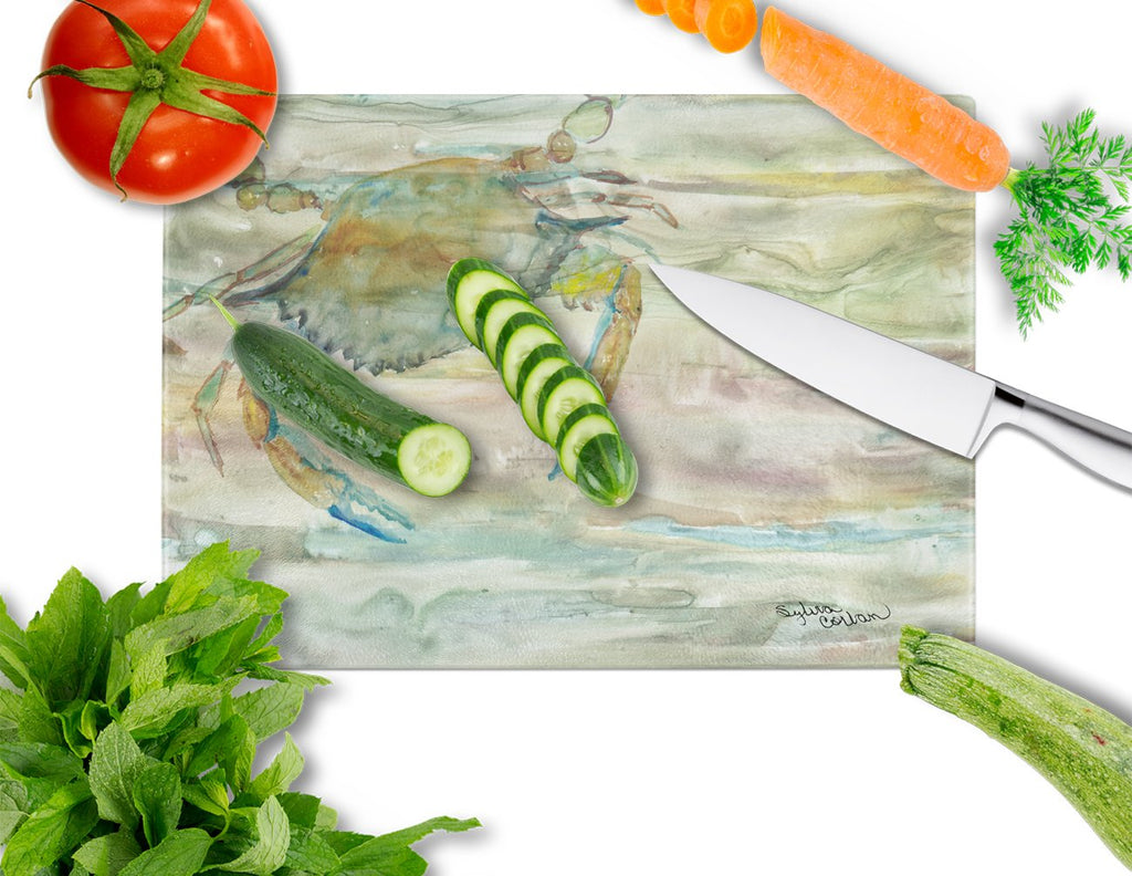 Blue Crab Sunset Cutting Board Tempered Glass Kitchen Cutting Surface, Heat Resistant Chopping, Non-Slip Feet, Food Prep & Serving