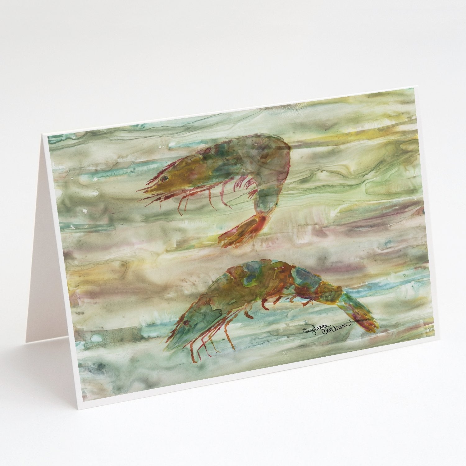 Shrimp Sunset Greeting Cards Pack of 8 Blank Cards with Envelopes Whimsical A7 Size 5x7