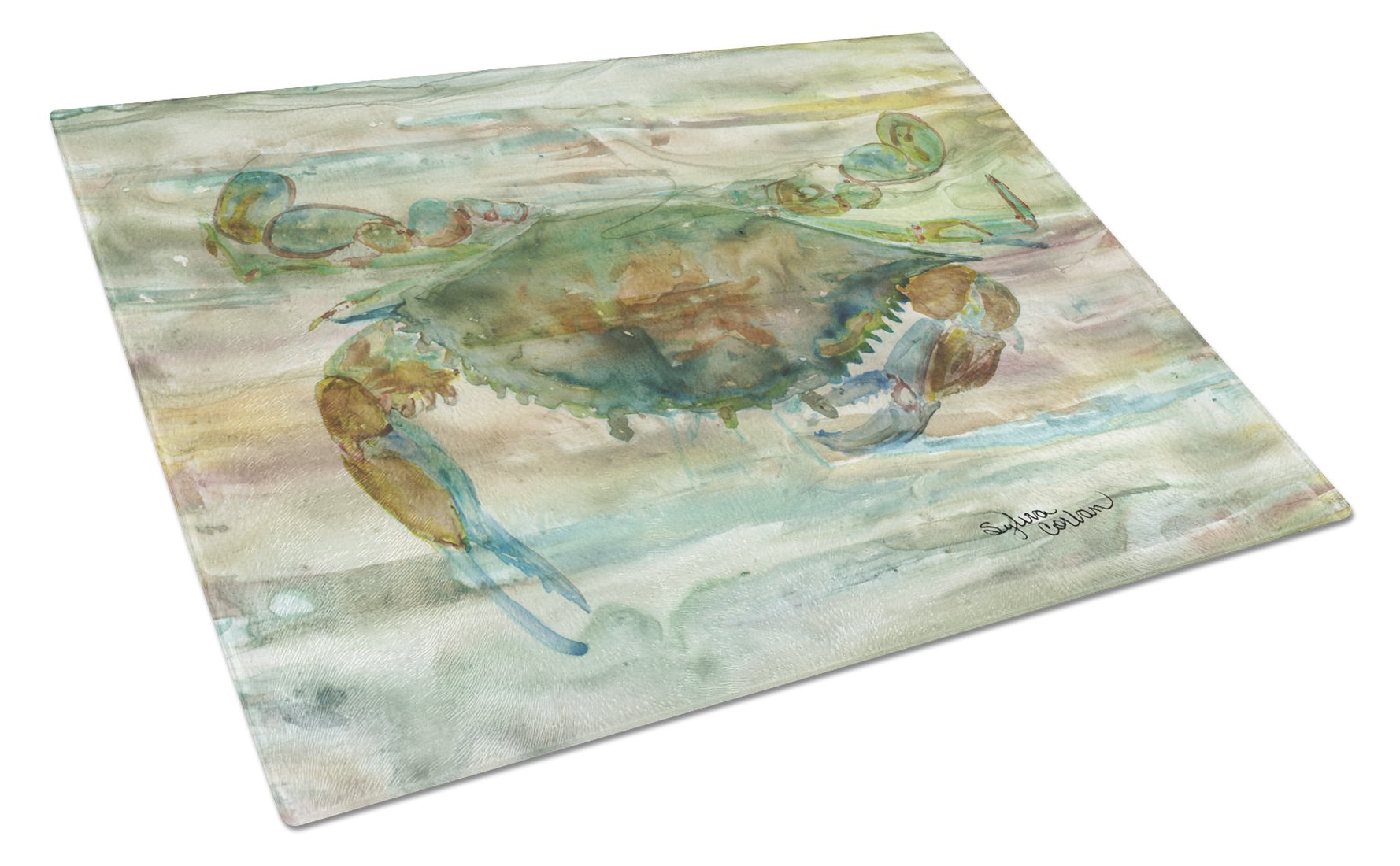 Crab a leg up Sunset Cutting Board Tempered Glass Kitchen Cutting Surface, Heat Resistant Chopping, Non-Slip Feet, Food Prep & Serving