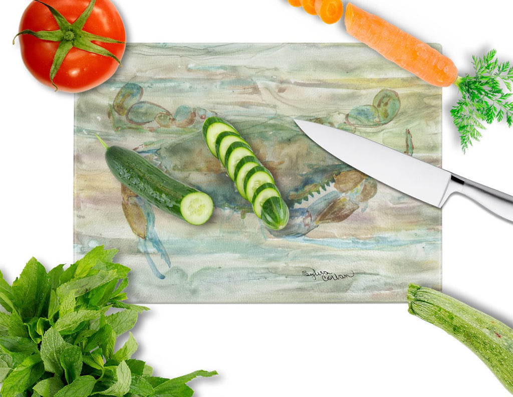 Crab a leg up Sunset Cutting Board Tempered Glass Kitchen Cutting Surface, Heat Resistant Chopping, Non-Slip Feet, Food Prep & Serving