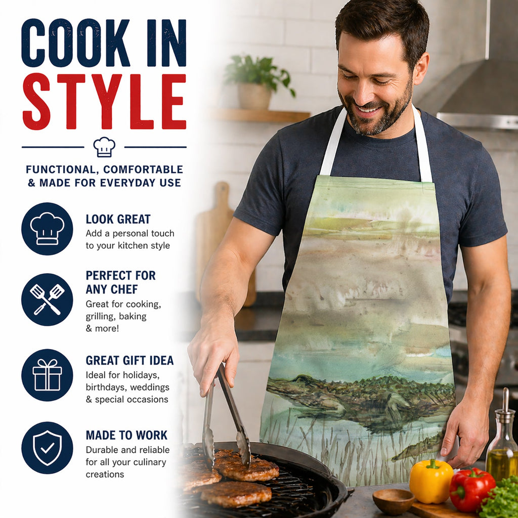 Alligator Sunset Apron Cooking Kitchen Server Baking Crafts Gardening for Adult Women Men, Unisex, Large, Multicolor