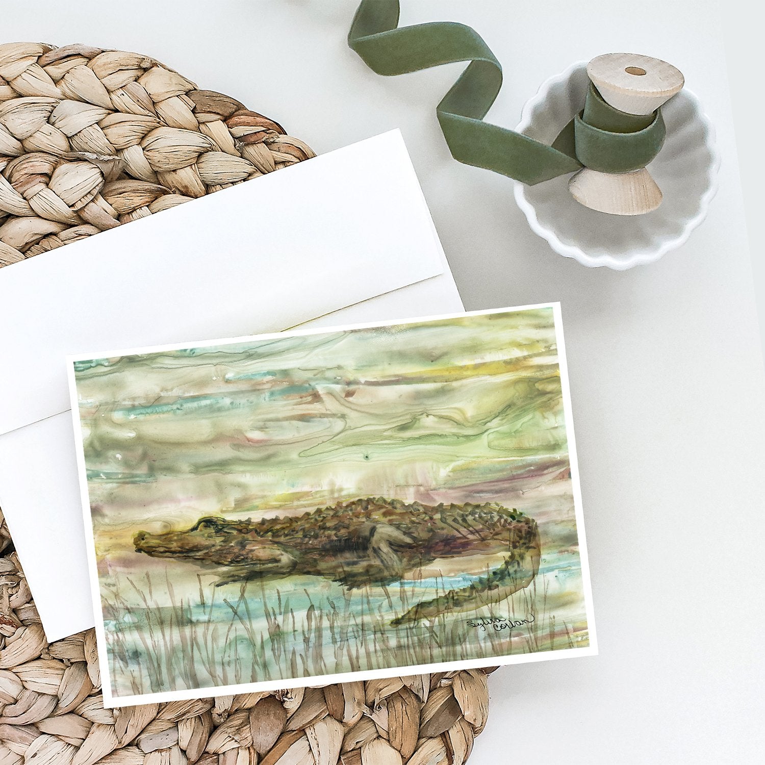 Alligator Sunset Greeting Cards Pack of 8 Blank Cards with Envelopes Whimsical A7 Size 5x7
