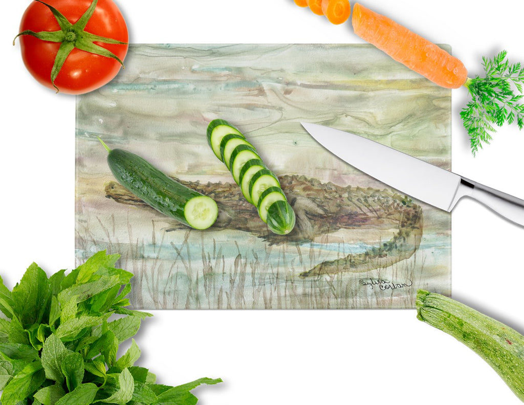 Alligator Sunset Cutting Board Tempered Glass Kitchen Cutting Surface, Heat Resistant Chopping, Non-Slip Feet, Food Prep & Serving