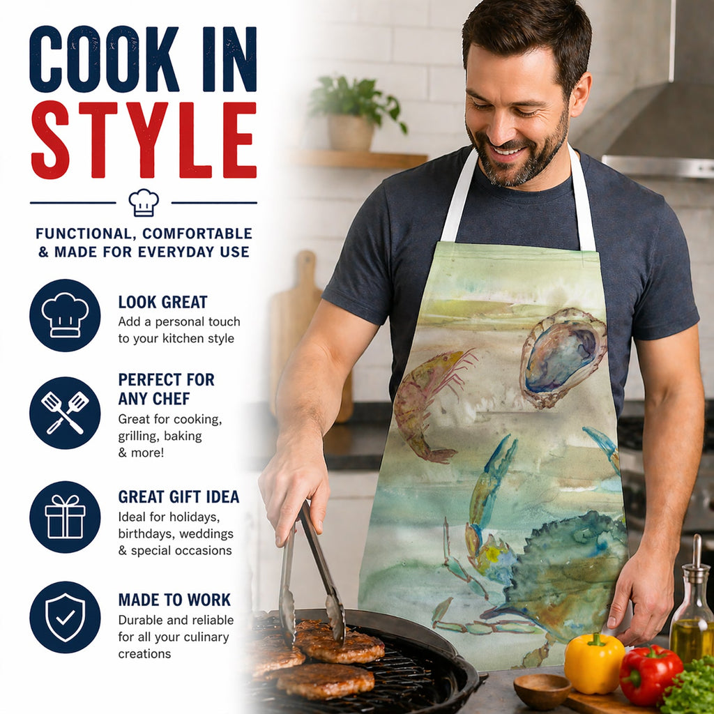Crab, Shrimp and Oyster Sunset Apron Cooking Kitchen Server Baking Crafts Gardening for Adult Women Men, Unisex, Large, Multicolor