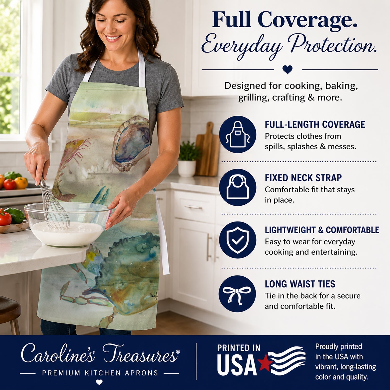 Crab, Shrimp and Oyster Sunset Apron Cooking Kitchen Server Baking Crafts Gardening for Adult Women Men, Unisex, Large, Multicolor