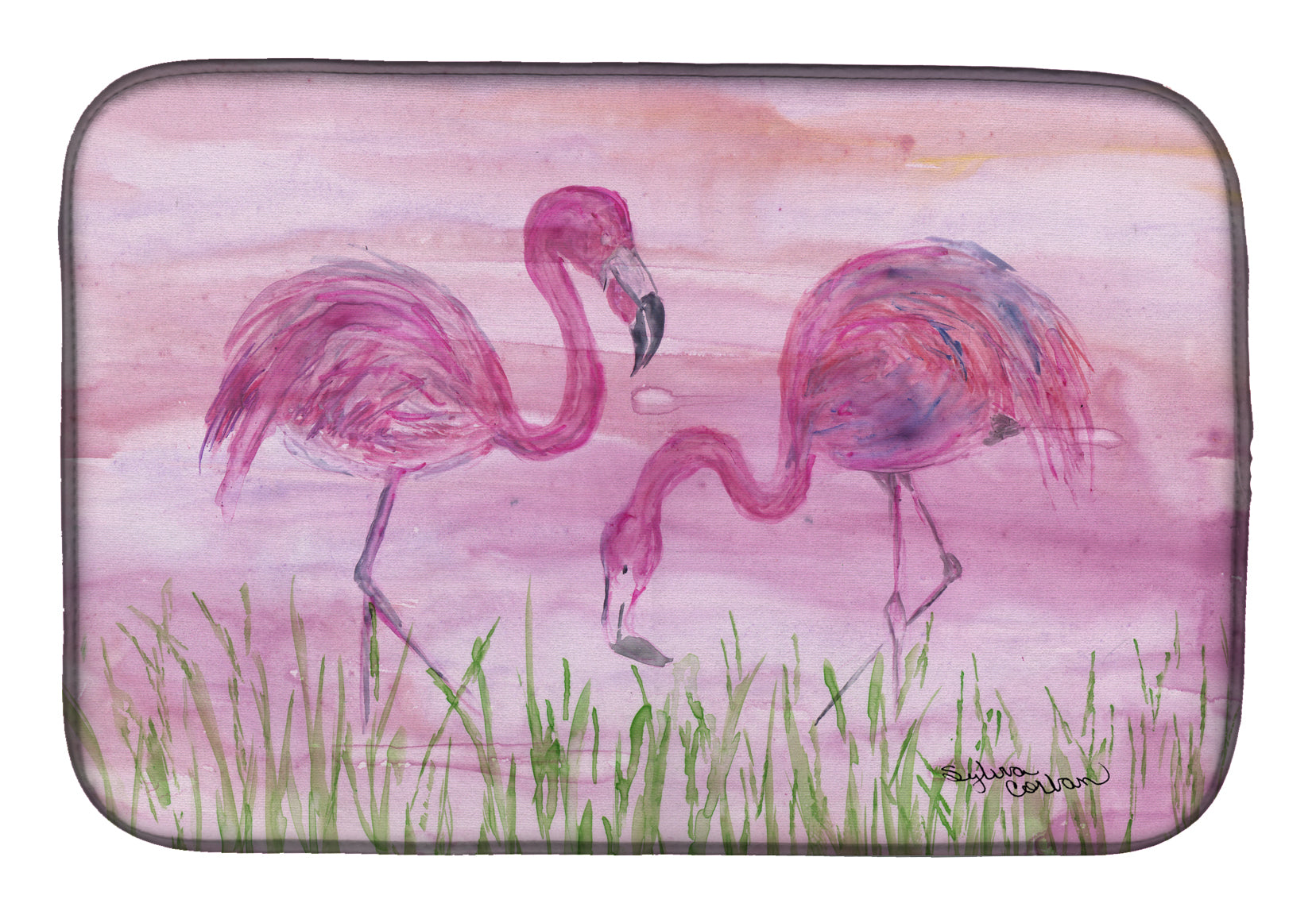 Flamingos Dish Drying Mat Absorbent Dish Drying Mat Pad for Kitchen Counter Dish Drainer Mat for Countertop, 14 x 21", Multicolor